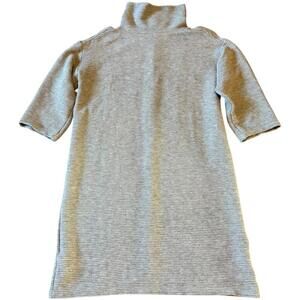 Loft Gray Striped Mock Neck Knit Dress Short Sleeve Ribbed Stretchy Small